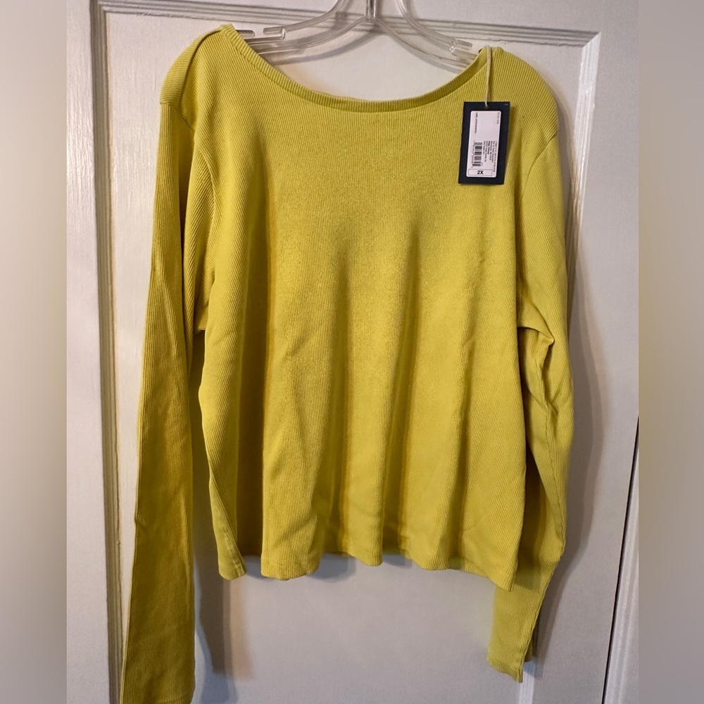 Universal Thread Women's Plus Yellow Lime Green Long-Sleeve Shirt 2X NWT